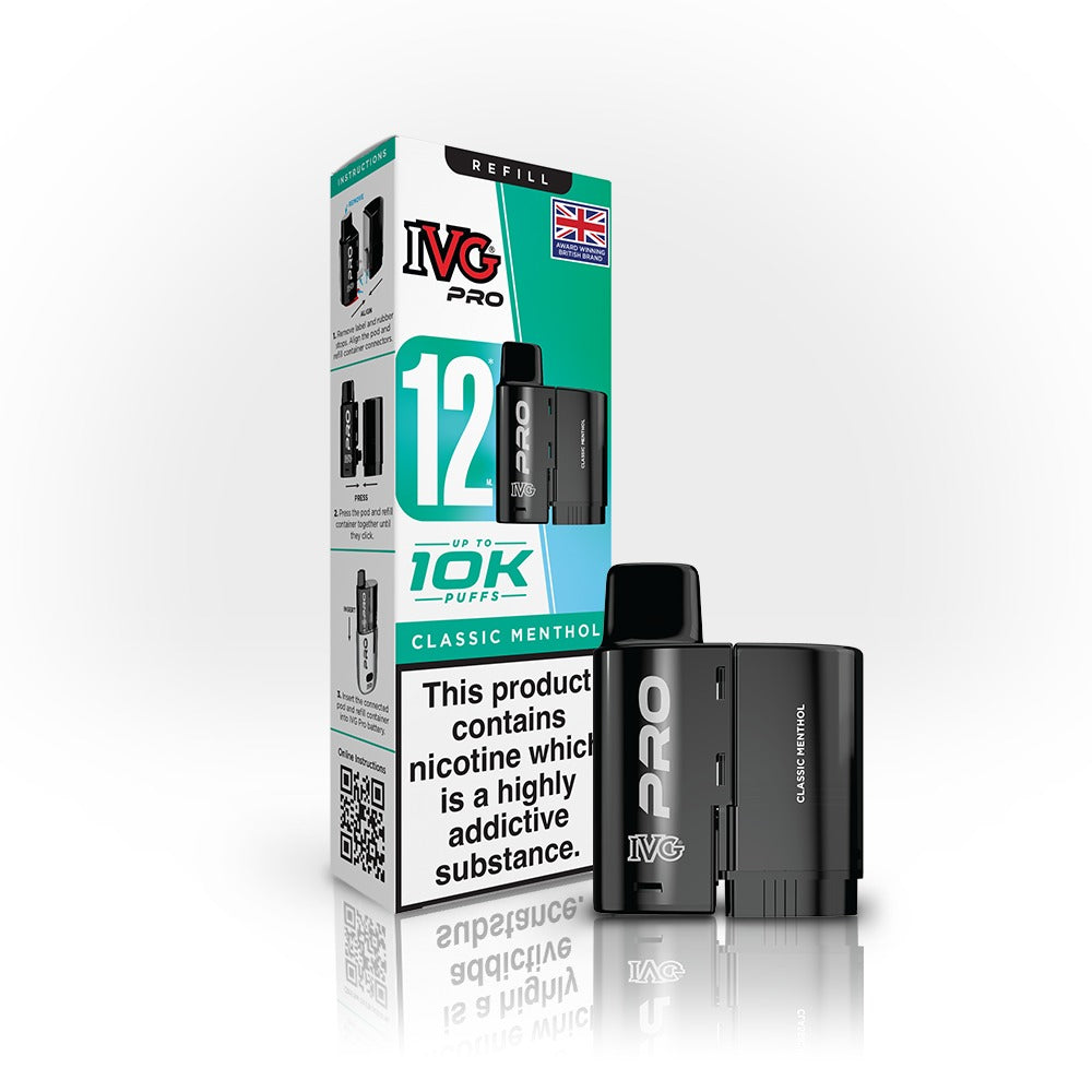 IVG Pro vaping device and packaging on a white background