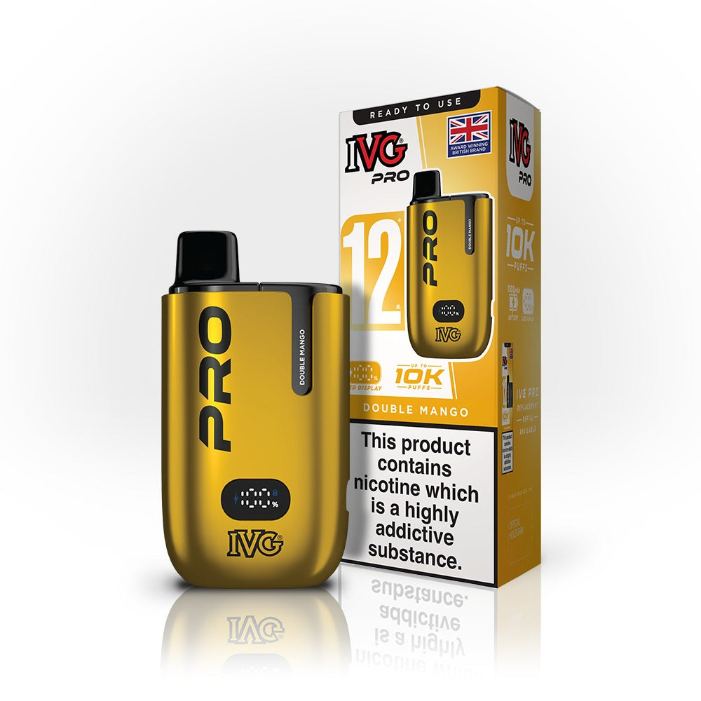 IVG Pro vaping device and packaging on a white background