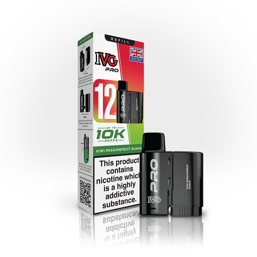 IVG Pro vaping device and packaging on a white background