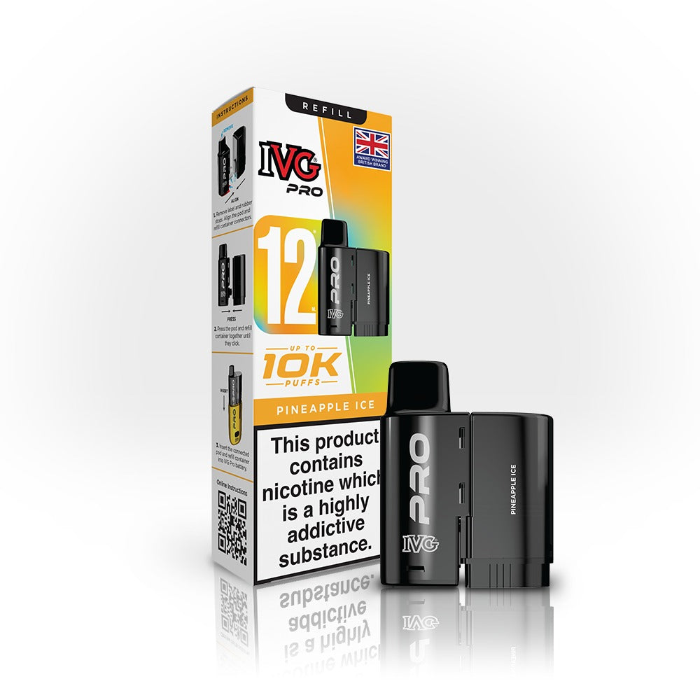 IVG Pro vaping device and packaging on a white background