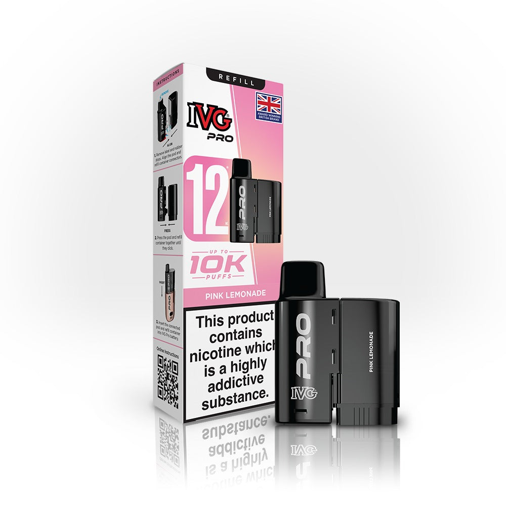 IVG Pro vaping device and packaging on a white background