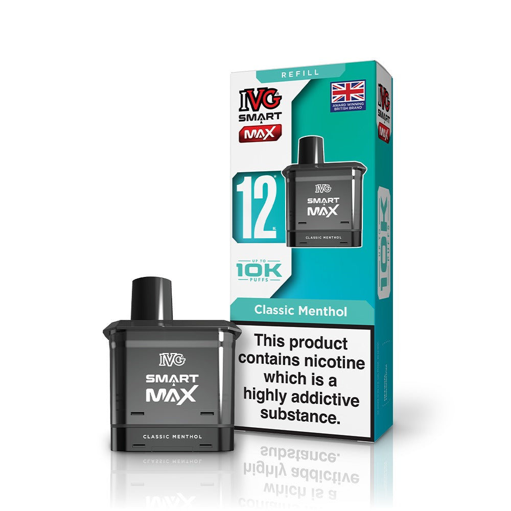 IVG Smart Max vaping device and refill pack on a white background