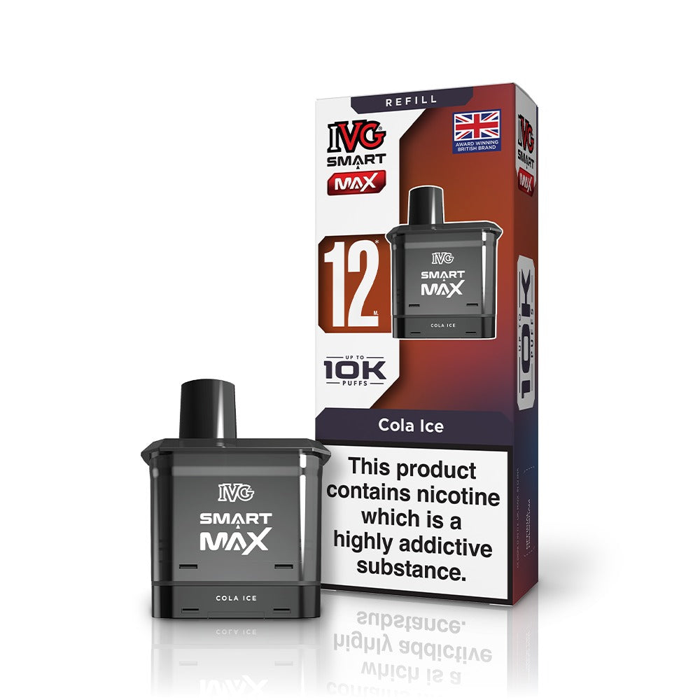 IVG Smart Max vaping device refill pack with nicotine warning label on a white background