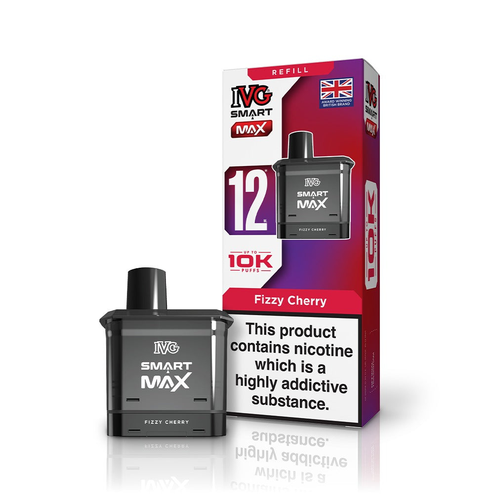 IVG Smart Max refill packaging for Fizzy Cherry flavor on a white background