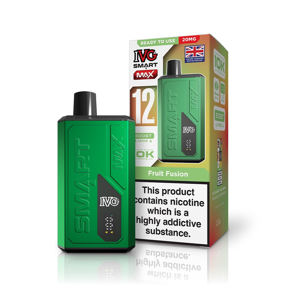 IVG SMART MAX Fruit Fusion Starter Kit 12ml 10000 Puffs Vape Device with Smart Display and 1000mAh Battery – Fruity E-Liquid UK