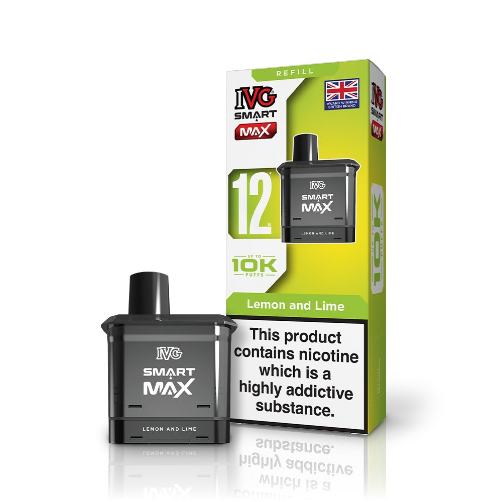 IVG SMART MAX Lemon & Lime Refill Pod 12ml – auto-fill vape pod for IVG SMART MAX device, zesty lemon and lime flavour, UK TPD-compliant