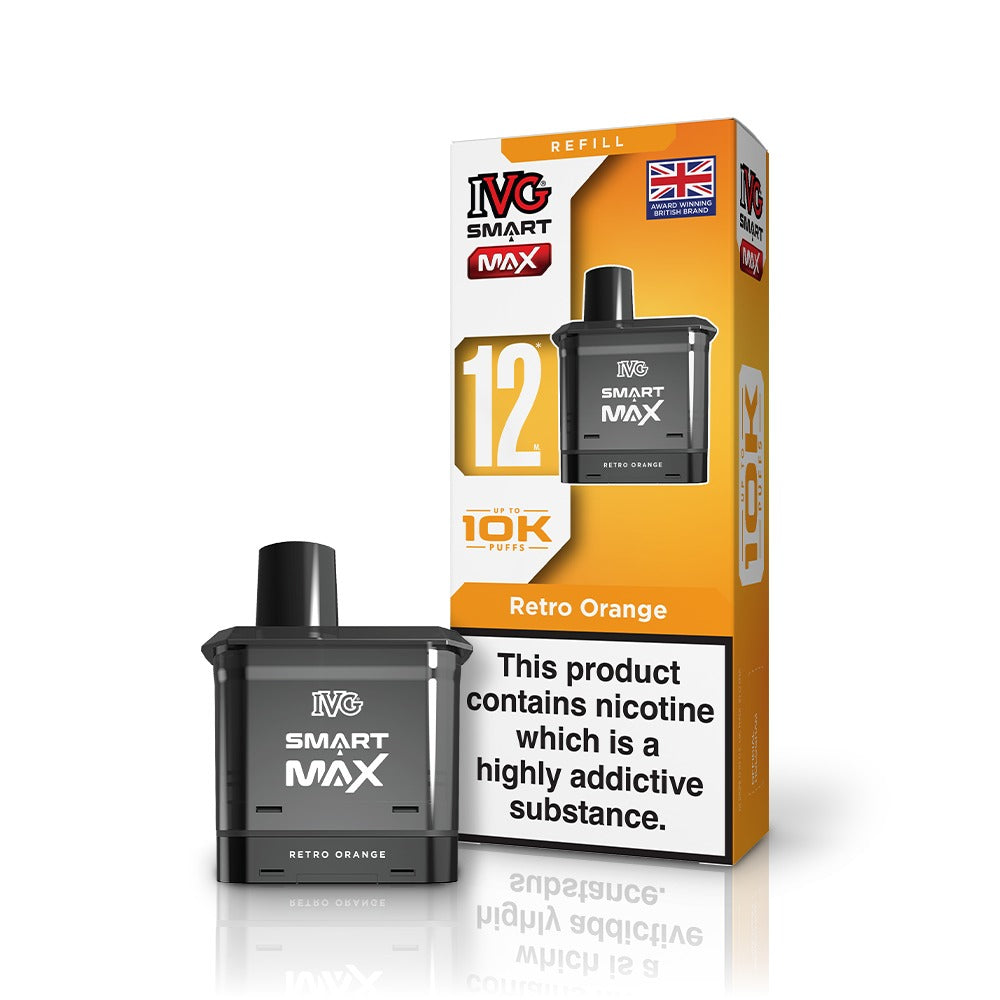 IVG SMART MAX Retro Orange Refill Pod – 12ml Auto-Fill Vape Pod 10,000 Puffs | Citrus Orange Flavour | UK TPD Compliant