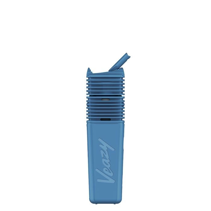 Blue Veazy dry herb vaporizer with temperature control and charging cable