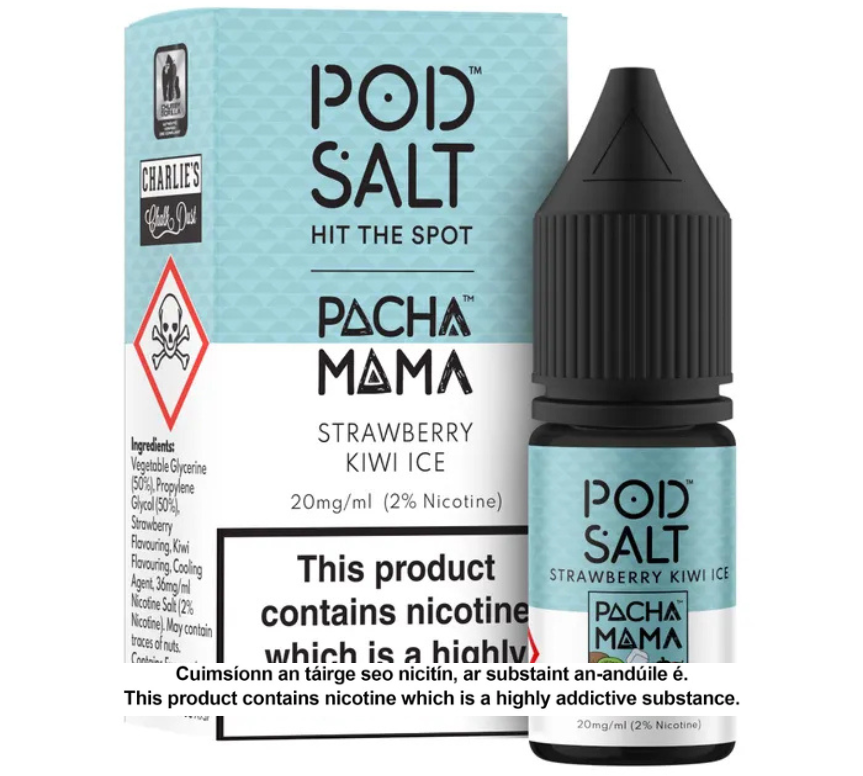 POD SALT CHARLIES CHALK DUST PACHA MAMA STRAWBERRY KIWI ICE 10ML NICOTINE SALT E-LIQUID FUSION (5 units per pack)
