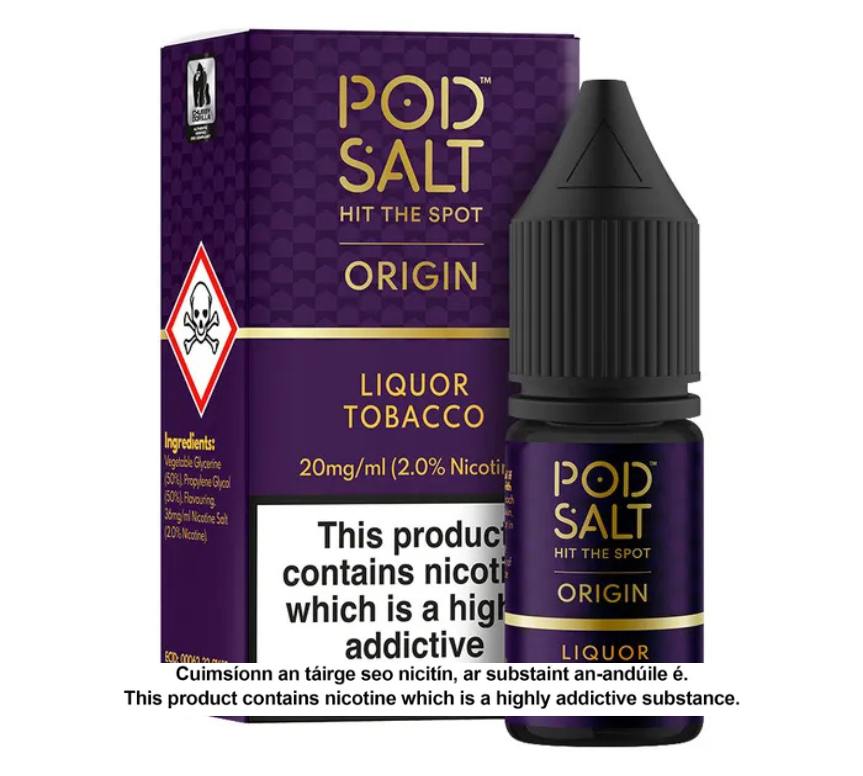 POD SALT ORIGIN LIQUOR TOBACCO 10ML NICOTINE SALT E-LIQUID (5 units per pack)